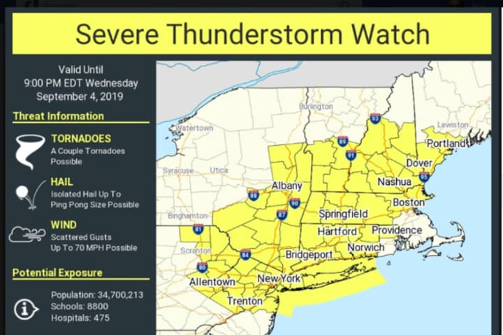 Severe Thunderstorm Watch Issued For Area; Damaging Winds, Hail, Tornadoes Possible