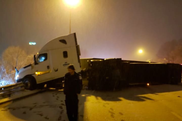 Overturned Tractor Trailer Blocking All Lanes Jams Route 80 In Roxbury