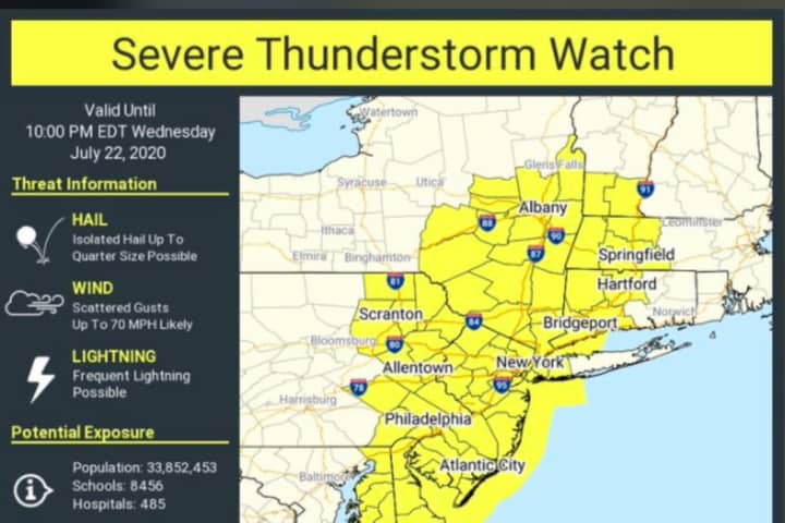Severe Thunderstorm Watch Issued With Damaging 70 MPH Wind Gusts Possible