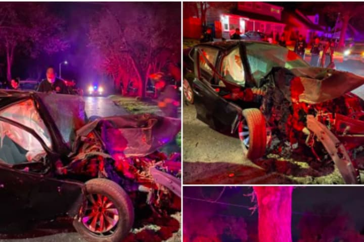 DEVELOPING: Police Extricate Driver In Fiery Levittown Crash