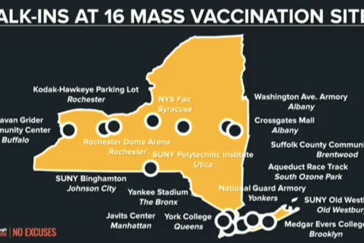 COVID-19: These Mass Vaccination Sites Are Now Open To Walk-Ins Age 16-Plus In NY