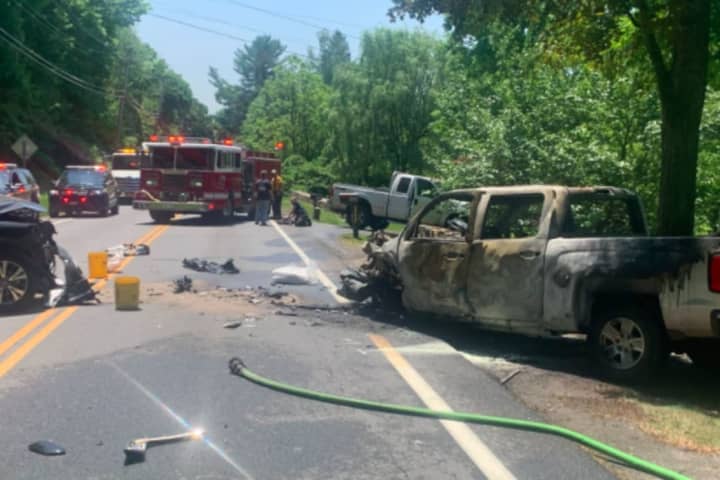 Two Hospitalized After Fiery Crash In Area