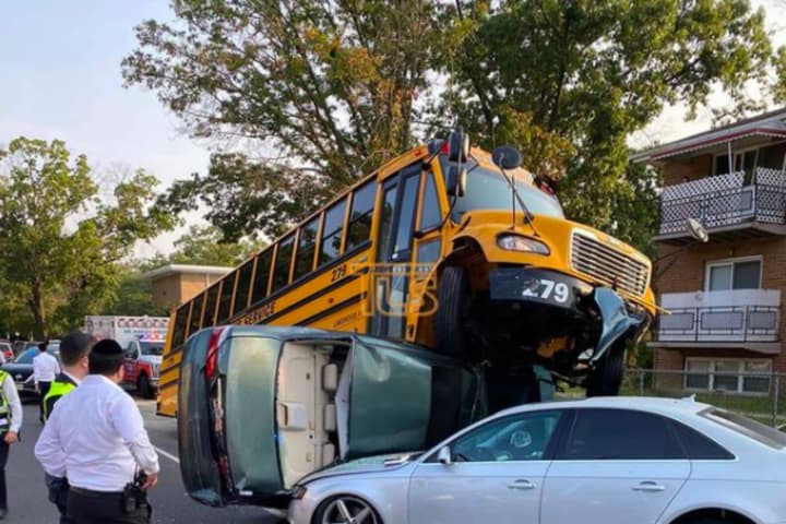 School Bus Lands On Car In Lakewood, 10 Injured