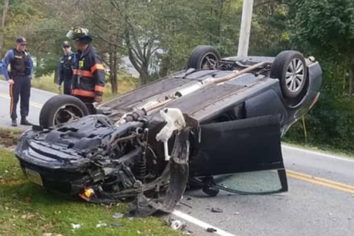 Driver, Passengers Avoid Serious Injury After Car Flips In Hunterdon County [PHOTOS]