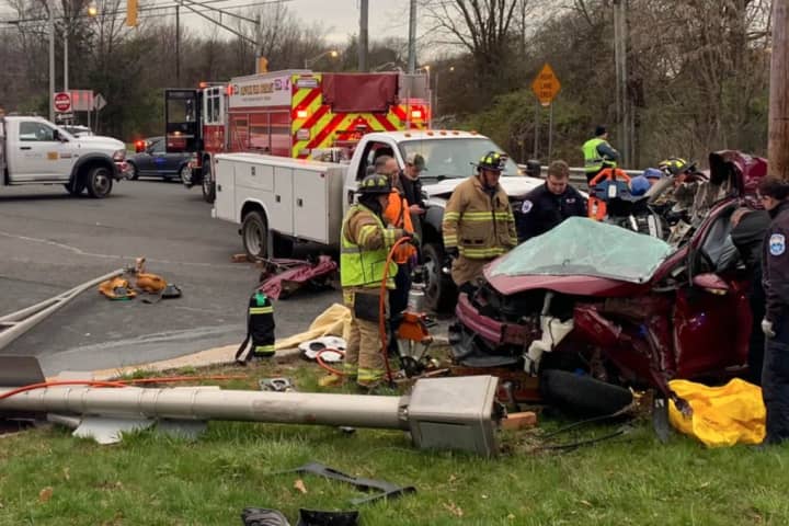Victim Rescued From Crumpled Car, Taken To Trauma Center After Route 78 Crash (PHOTOS)