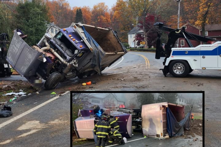 Driver Seriously Hurt As Dump Truck Overturns In Morris County: PHOTOS