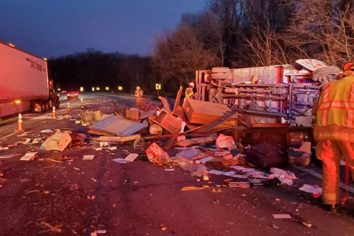 Driver Hospitalized After U-Haul Overturns, Scatters Debris Across Route 80 (PHOTOS)