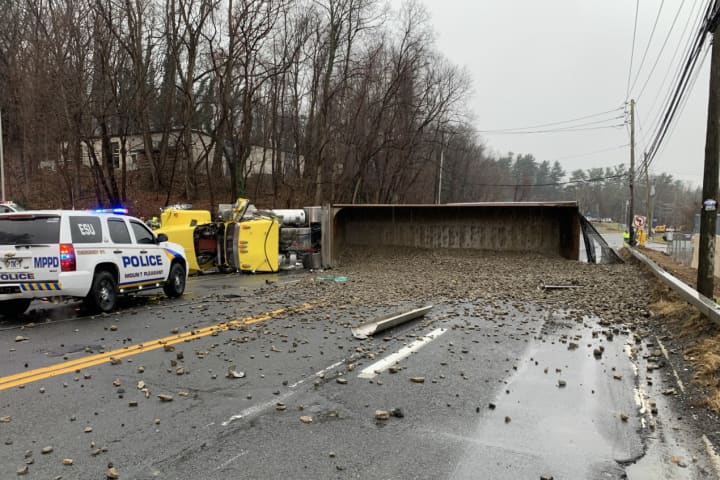 Rocks Scatter Over Route 9A After Tractor-Trailer Tips Over In Mount Pleasant: Police