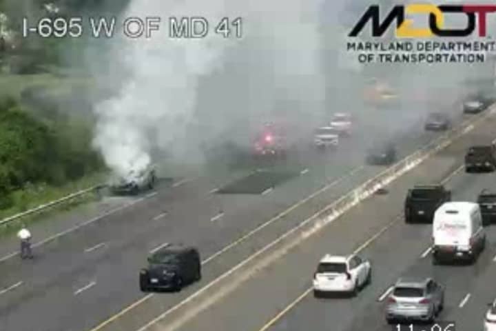Traffic Tied Up By Car Fire On I-695 In MD