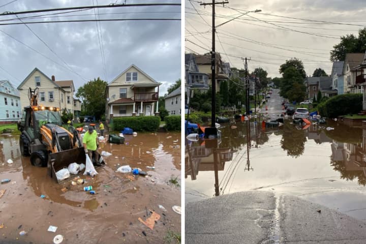 Flooding Creates River Of Trash On CT Road After Heavy Rain