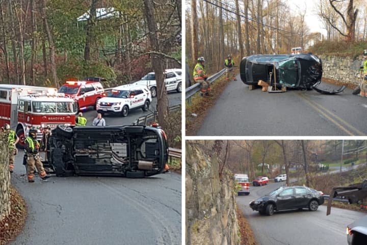 Rollover Crash: Car Flips On Side On Windy Mahopac Road