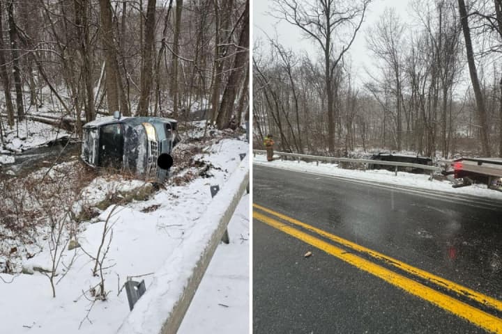 Driver Emerges Unharmed After Rollover On Snowy Hudson Valley Road