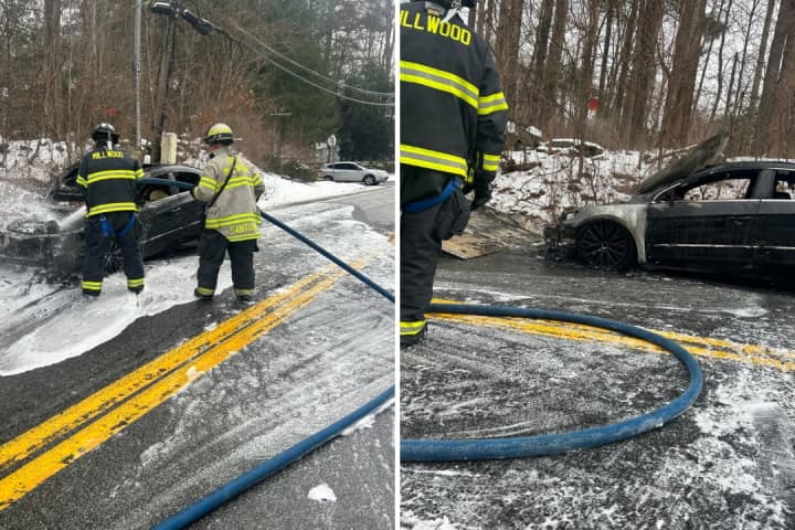Car Goes Up In Flames On Busy Road In Westchester
