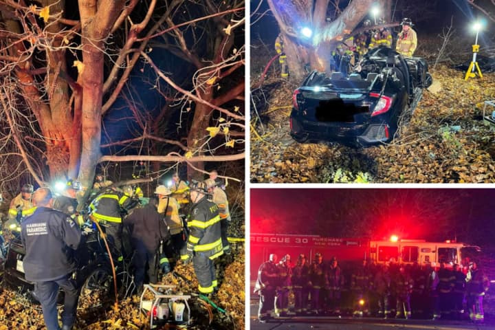 Firefighters Use Saws To Free Person Trapped In Car After Crash In Westchester County
