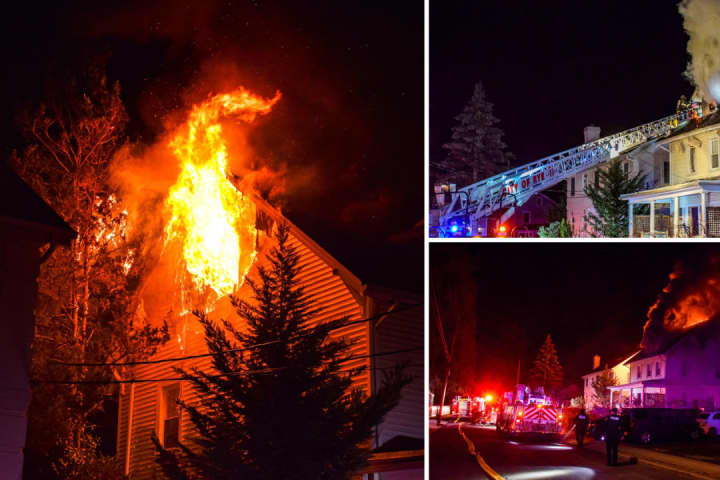Fire Blazes Through 3-Story Home In Rye While Firefighters Comb It For Residents