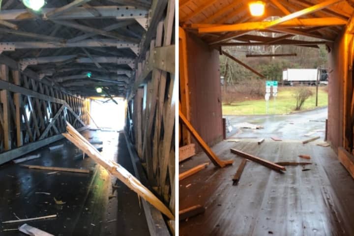Historic Covered Bridge In Litchfield County Severely Damaged By Backhoe
