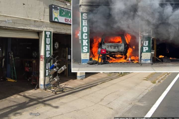 Car Fire Erupts At Auto Body Shop On Long Island (Developing)