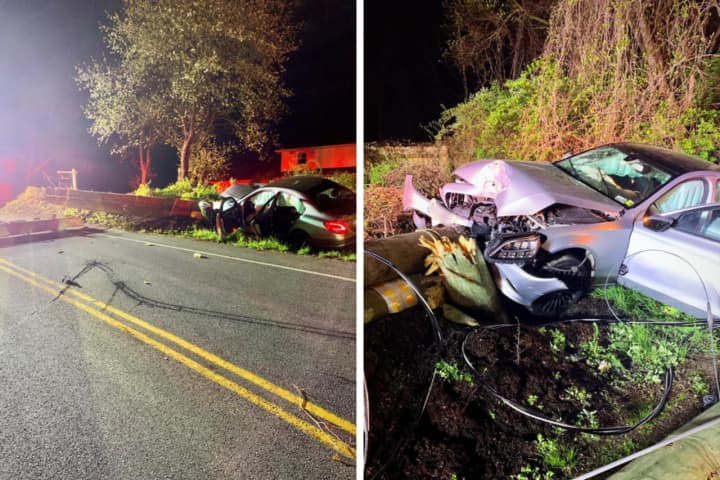 Driver Hospitalized After Car Slams Into Pole In Westchester