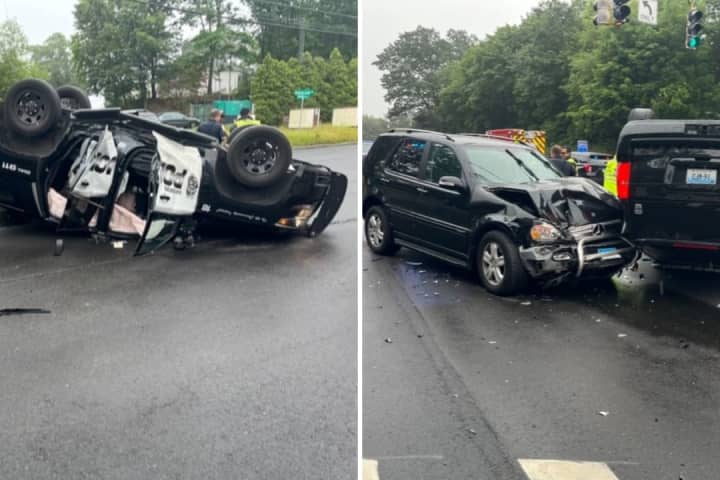 Police Cruiser Flips After Crash In CT: Both Drivers Sent To Hospital