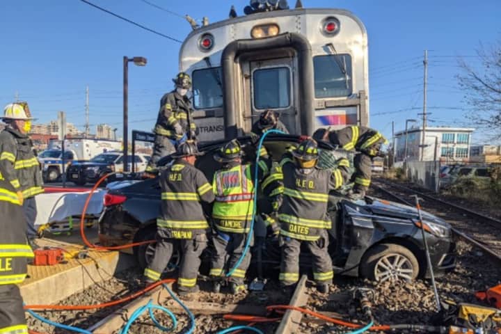 Car Hit By Train, Driver Extricated In Hackensack