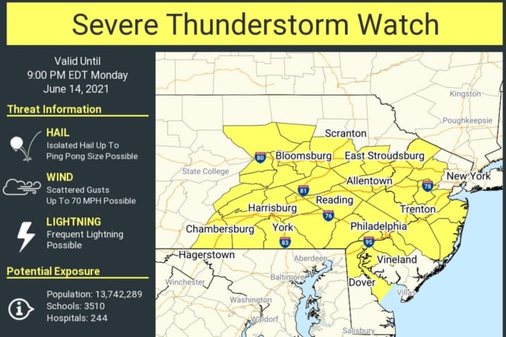 NWS Issues Severe Thunderstorm Watches In PA, NJ, WV, DE, OH, MD
