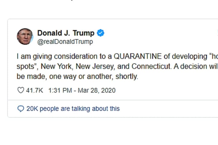President Considers Mandatory Quarantine For NY, NJ And CT