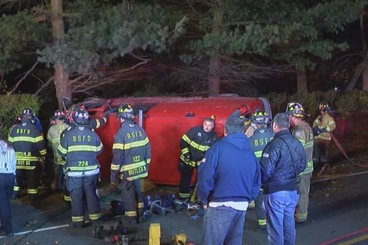 Two People Rescued From Overturned Van Following Crash Into Tree On Long Island