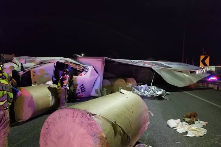 Tractor-Trailer Crash On I-83 Sends 5K Lbs. Of Plastic Rolling Along Highway (Photos)