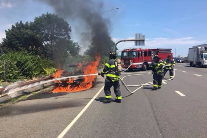 Photos: Car Fire Causes I-95 Delays In Fairfield County