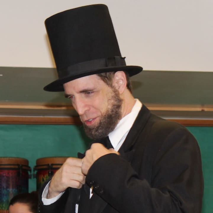 Lou Del Bianco, an Abraham Lincoln impersonator, visited kids at two of Katonah-Lewisboro&#x27;s elementary schools.