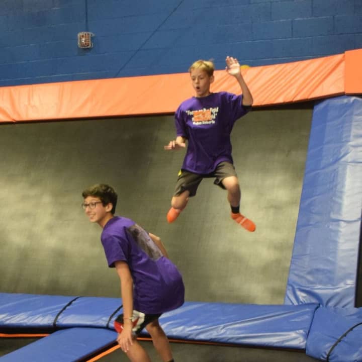A dodgeball game at Sky Zone Trampoline Park in Allendale.