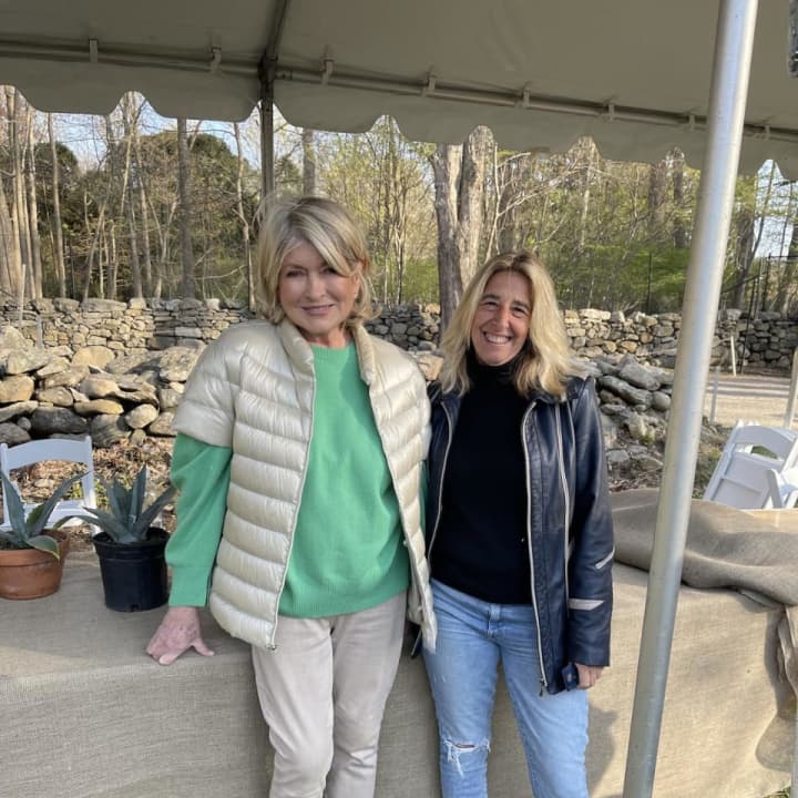 Martha Stewart and Pam Stone pose for a photo on day one of her recent tag sale.