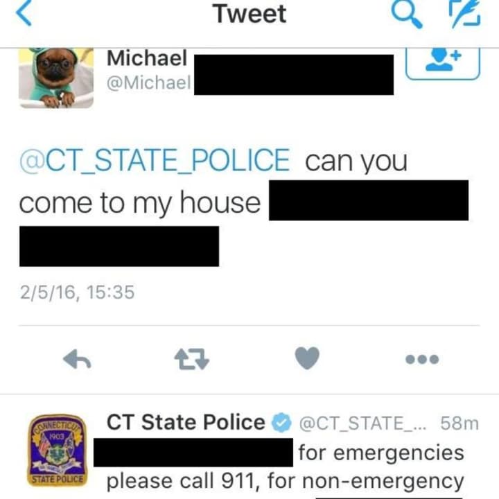 Connecticut State Police received an emergency tweet Feb. 5 when there was no emergency.