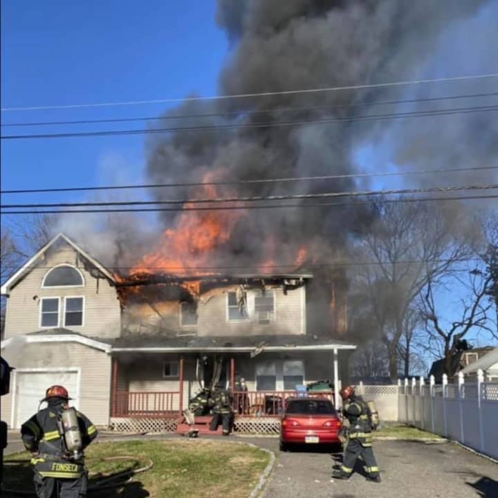 At least eight people were left homeless following a large fire on Long Island.