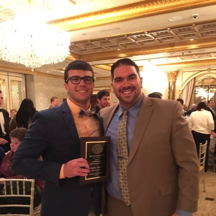 Lyndhurst High School football player Matt DeMarco receives the Brian Piccolo Memorial Award for excellence on the field and in the classroom.