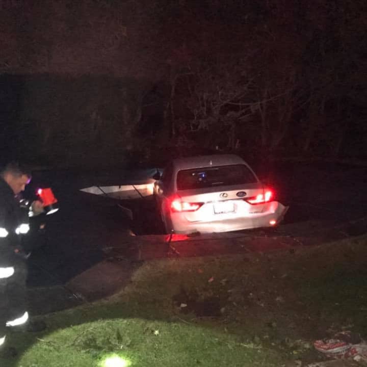 A car plunged into a swimming pool in Croton.
