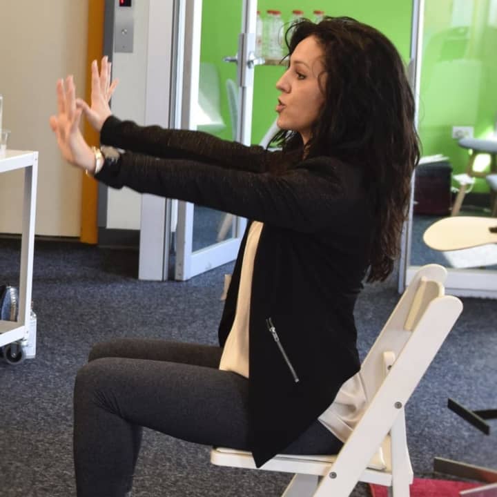 Alessa Caridi, founder of JoBuFit, demonstrates one of the moves.