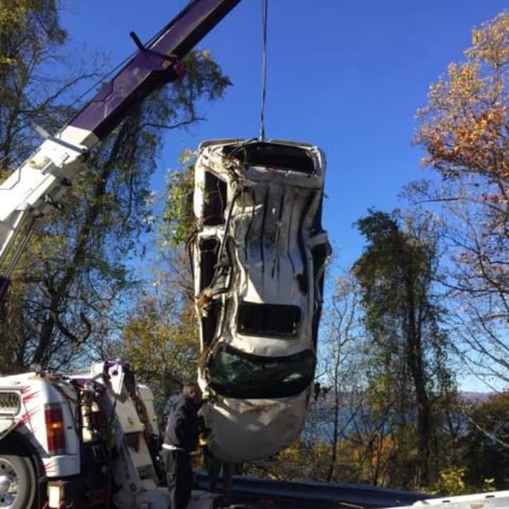 One person was injured when their vehicle when off the embankment on Route 9 in Croton.