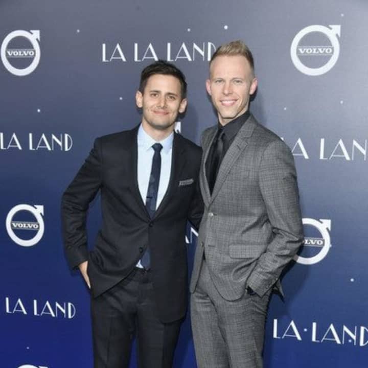 Benj Pasek, left, and Justin Paul, right, at the premiere of LaLa Land in Dec. 2016.