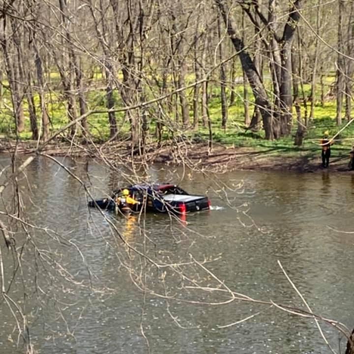 Fire crews in Montgomery County rescued a man who they say drove into the Perkiomen Creek Thursday afternoon.
