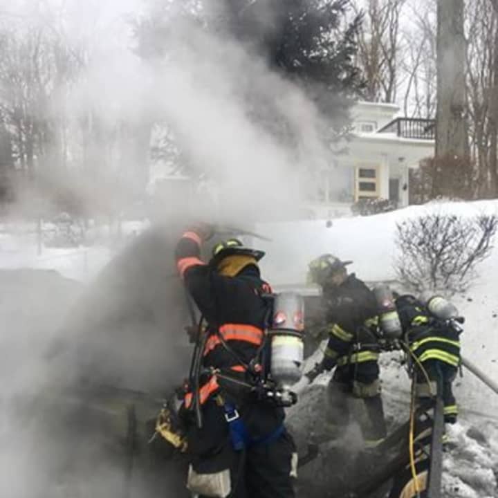 Croton-on-Hudson firefighters on Thursday extinguished a blaze that had begun in a snow plow.