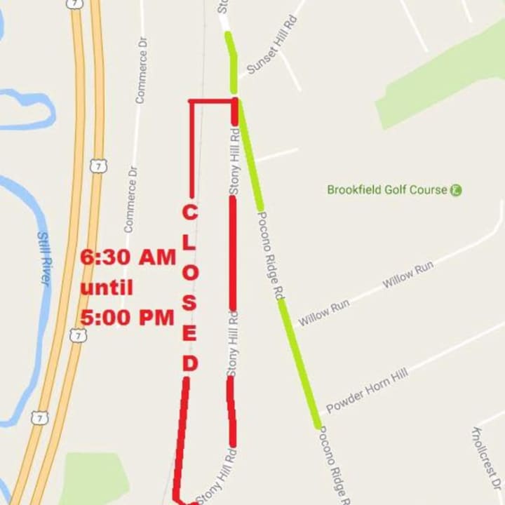 Stony Hill Road in Brookfield will be closed Saturday.