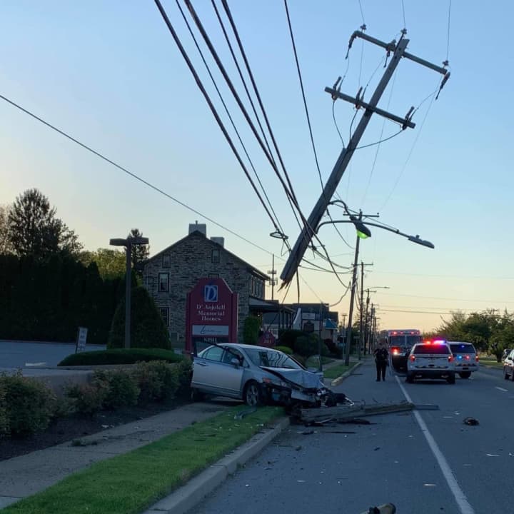 A driver was hospitalized after they crashed into a utility pole early Friday morning in Marple Township.