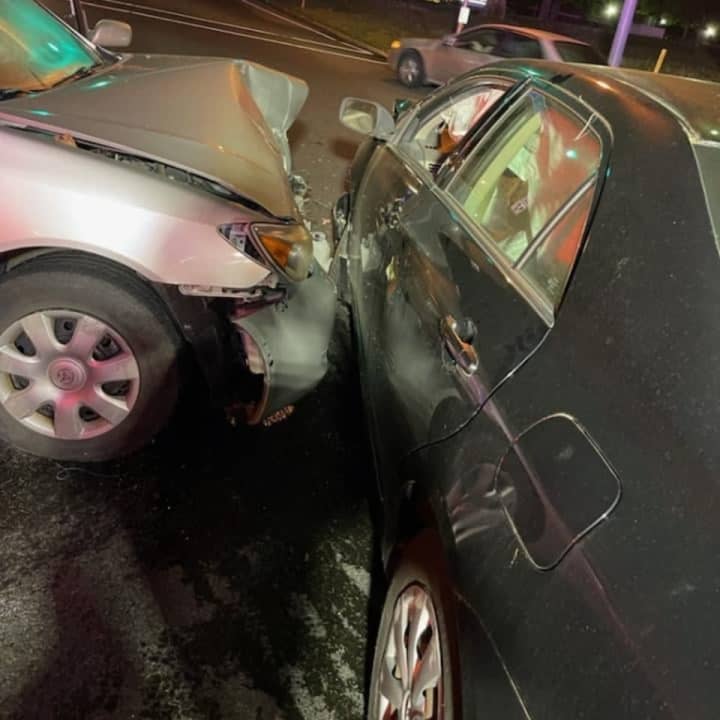 Five people were injured when two cars collided in a Hunterdon County intersection Saturday night, authorities said.