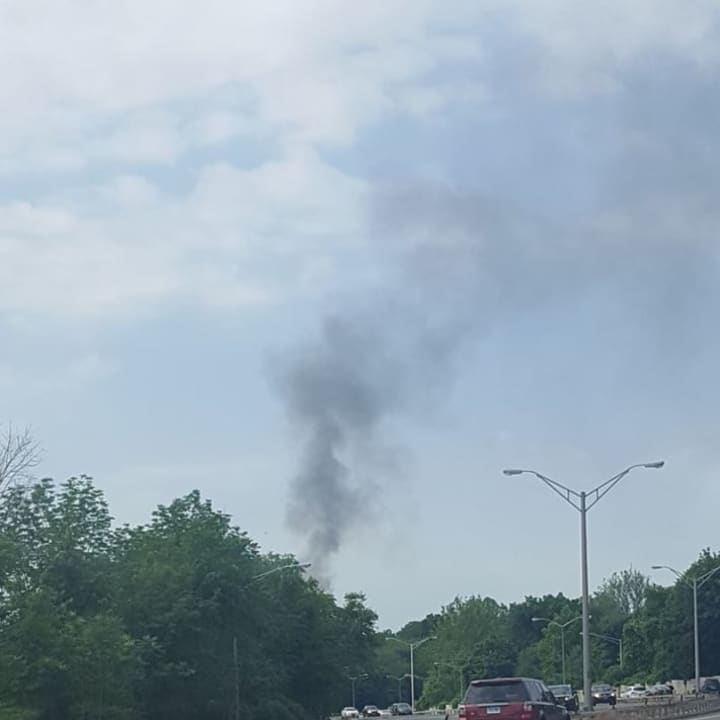 Smoke could be seen from the Hutchinson River Parkway from the fire in Pelham.