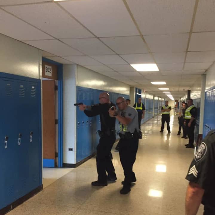 Ramapo police officers used Suffern High School to train for rapid response.