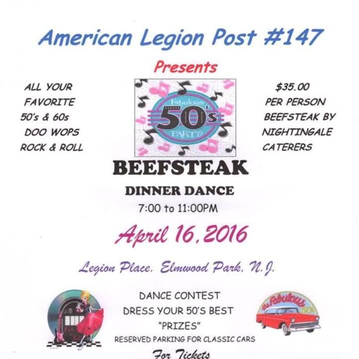Elmwood Park American Legion Post 147 is hosting a dance contest fundraiser with a 1950s theme on Saturday, April 16, from 7 - 11 p.m.