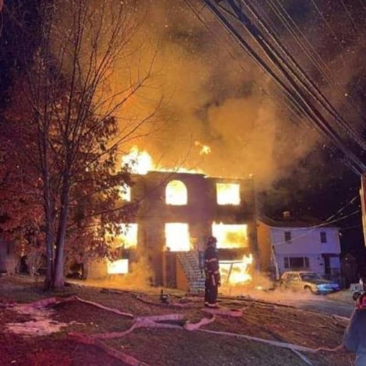 A large three-story home was destroyed by fire in Yonkers.