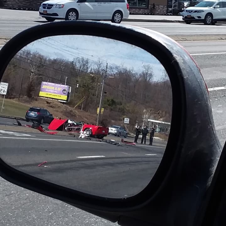 Three people were injured when the driver of a Corvette lost control of his vehicle on Route 9.