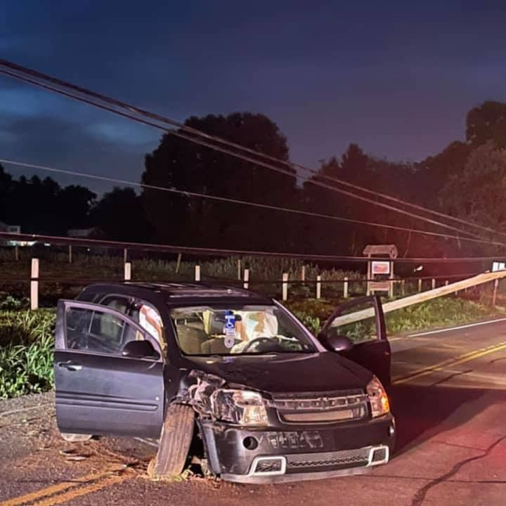 An early morning crash in Bethlehem snapped a telephone pole and shut down a portion of the roadway, authorities said.